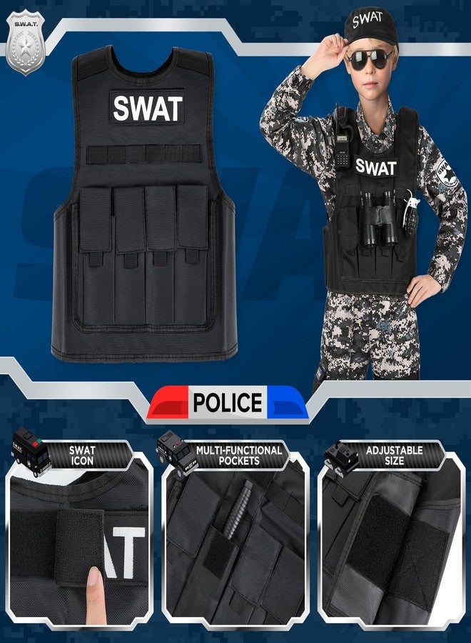 Luucio SWAT Police Costume for Kids, Kids Police Costume for Boys with SWAT Vest, Halloween Gifts for Boys 3-12 - Image 3